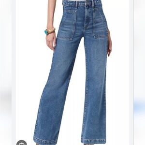 Sam Edelman Codie High Rise Wide Leg Jeans Sz 26 Patch Pockets Retro Flare 70’s